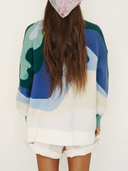 Abstract Print Long Sleeve Mock Neck Sweater