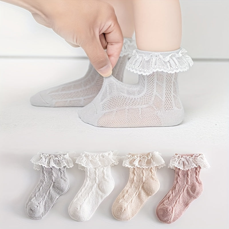 Girls Lace Trim Mesh Ankle Socks for Toddlers