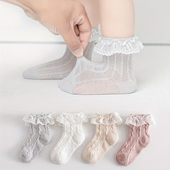 Girls Lace Trim Mesh Ankle Socks for Toddlers