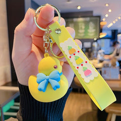 Cartoon Duck Keychain Pendant with Silicone Strap