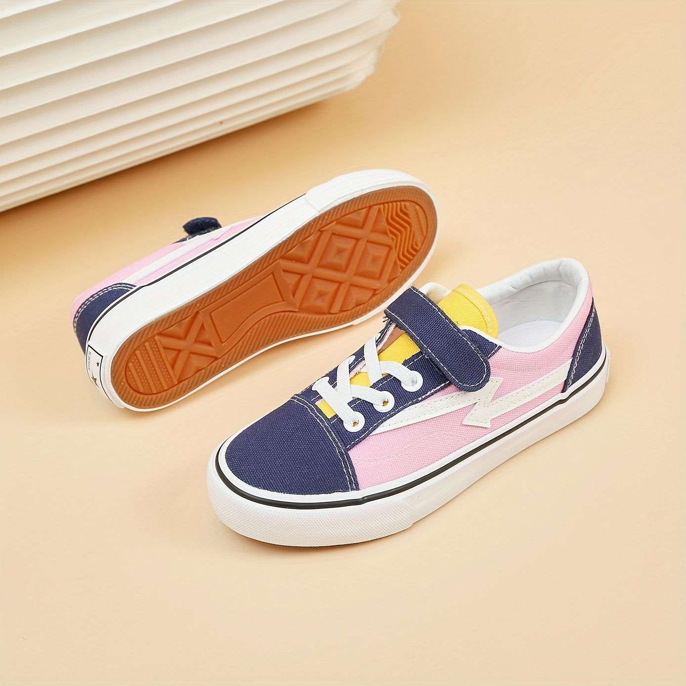 Kids Canvas Skate Shoes Hook Loop Fastener Anti Skid