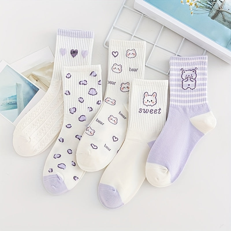 5 Pairs Cartoon Print Socks Women's Stockings