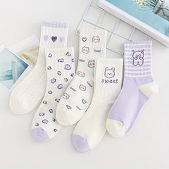 5 Pairs Cartoon Print Socks Women's Stockings