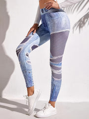 Denim Print High Waist Leggings Casual Butt Lifting Skinny Leggings