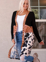 Cow Print Patchwork Open Front Jacket