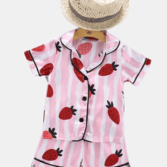 2pc Toddler Girls Strawberry & Stripe Pajama Set