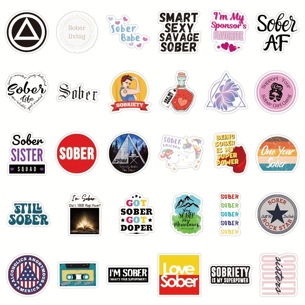 60pcs Sobriety Vinyl Stickers for Water Bottles Laptops Scrapbooking