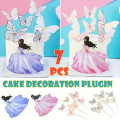 7pcs Women Butterflies Cake Toppers Birthday Baking Decor