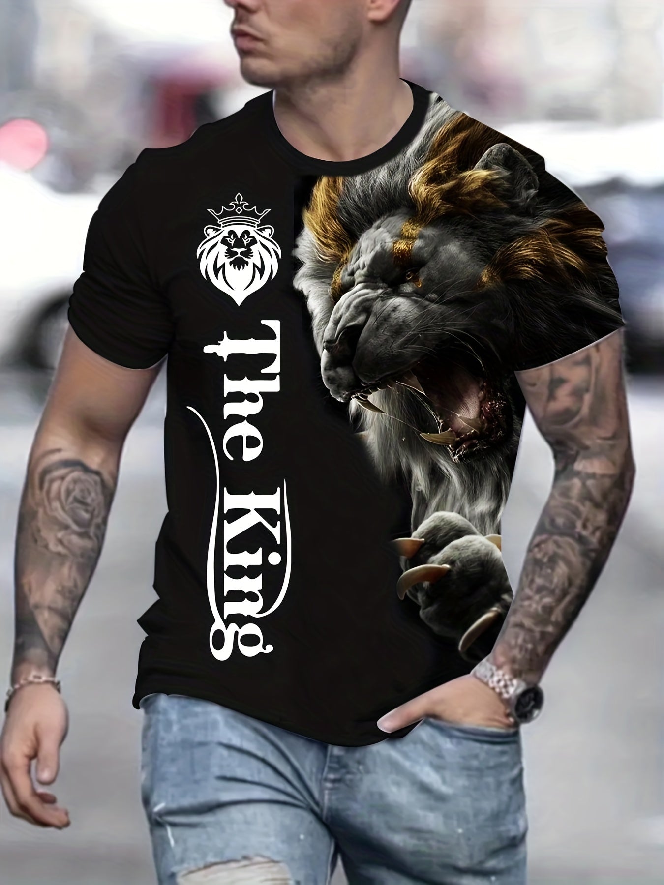 Lion & The KING Men's Graphic Crew Neck T shirt