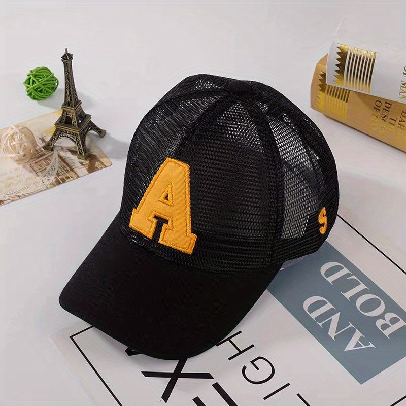 Kids Letter A Embroidered Baseball Cap Mesh Sun Screen Sport Hat