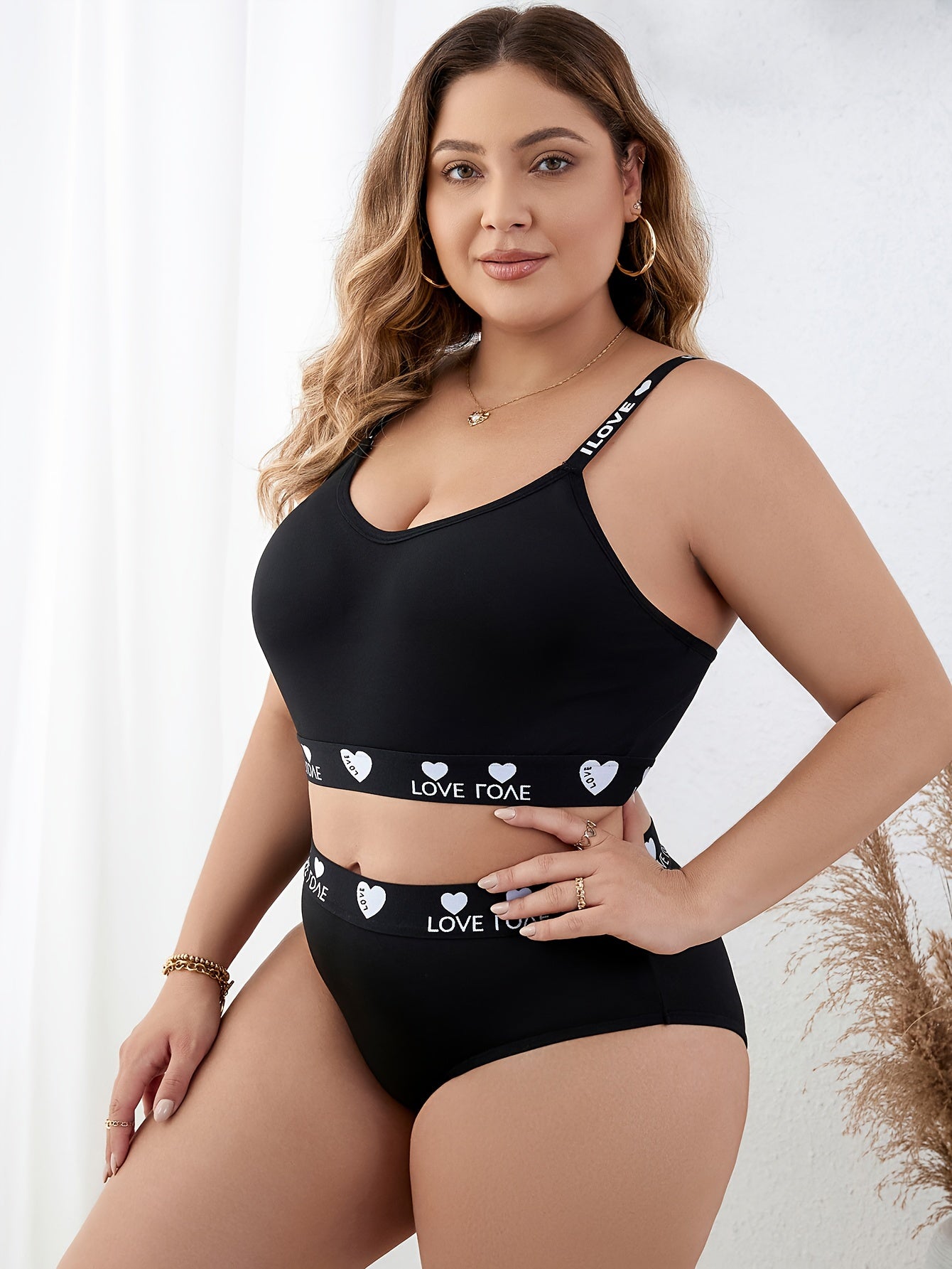 Heart & Letter Tape Longline Bra & Panty Set