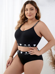 Heart & Letter Tape Longline Bra & Panty Set