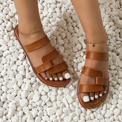 Open Toe Cutout Flat Slides Breathable Casual Slippers
