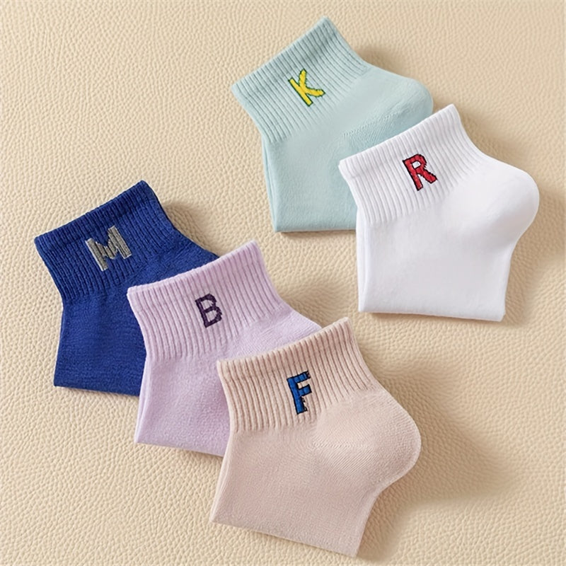 5 Pairs Letter Print Short Socks Crew Sports Socks Women's Stockings