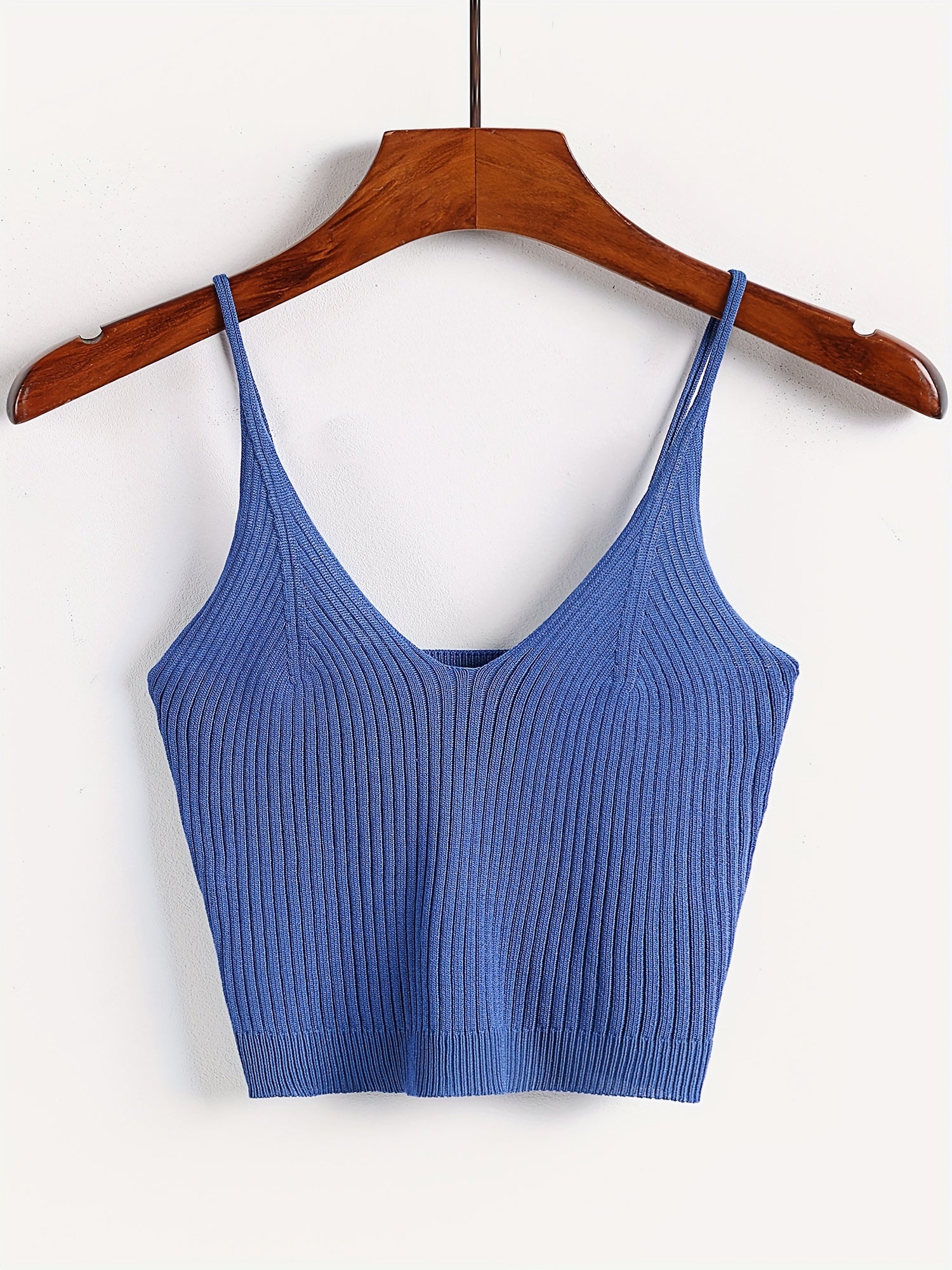Ribbed Crop Cami Top Backless Slim Spaghetti Strap Crop Top
