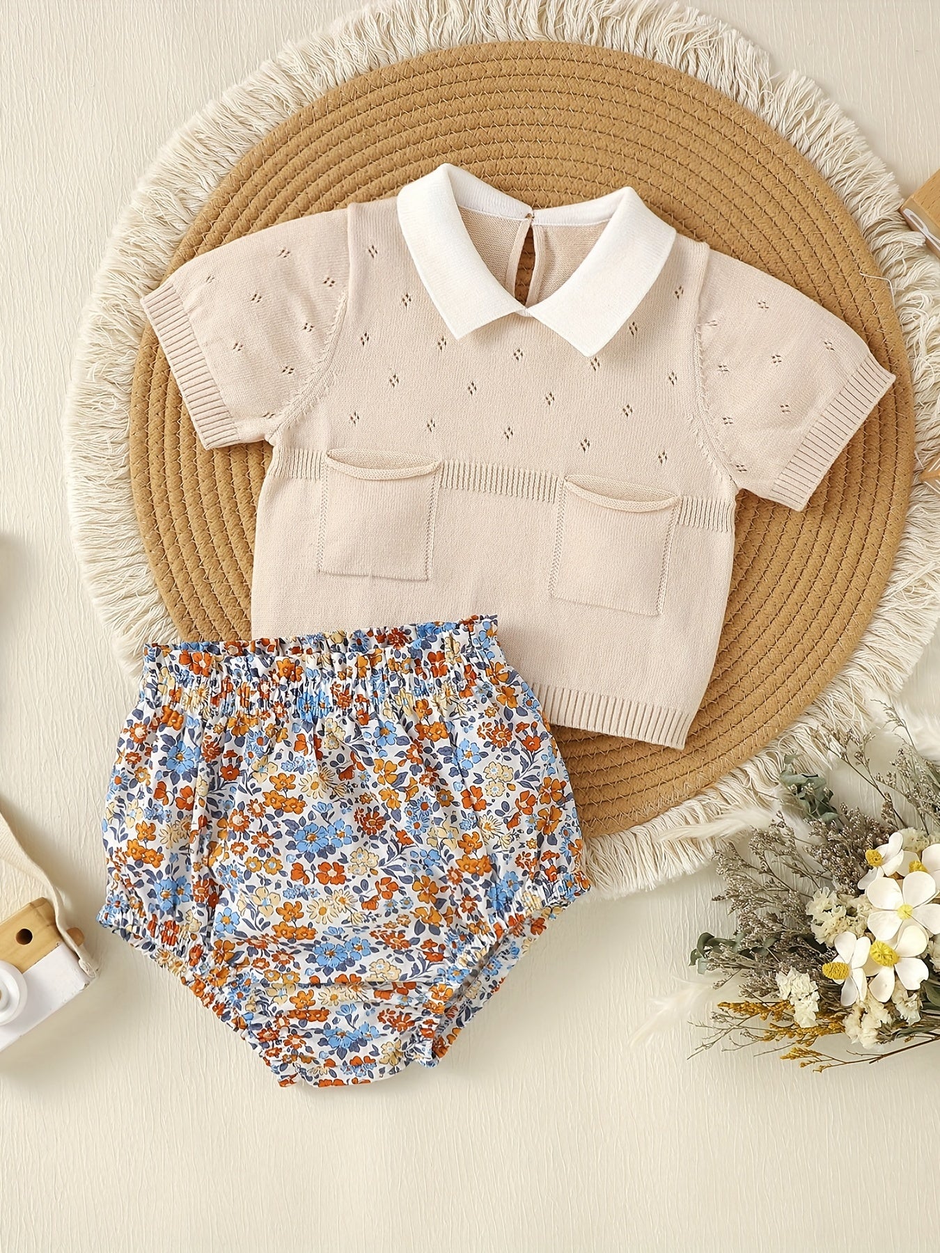 2pcs Baby Girls Short Sleeves Tops & Floral Shorts Baby Summer Clothes Sets