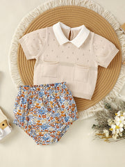 2pcs Baby Girls Short Sleeves Tops & Floral Shorts Baby Summer Clothes Sets