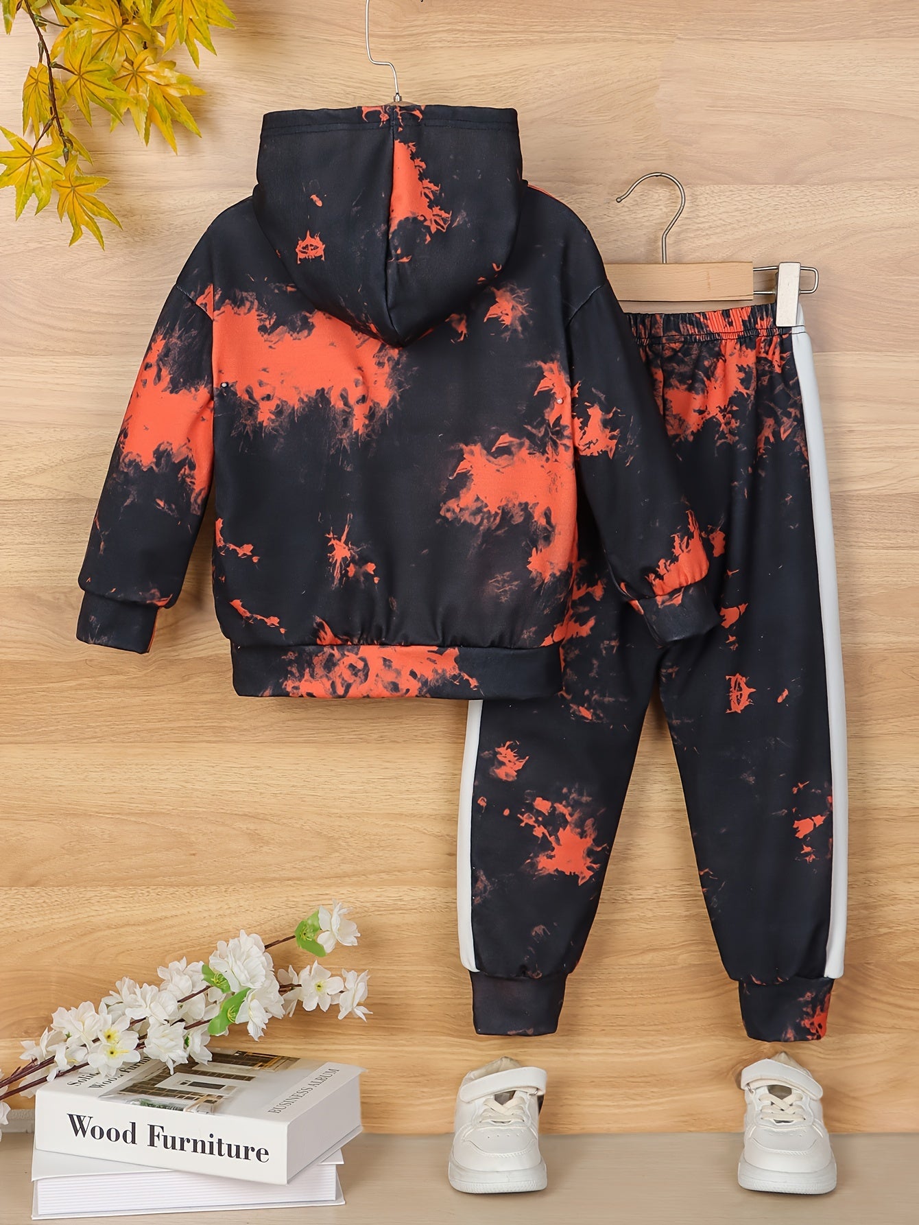 Boy's Tie Dye Hoodie & Sweatpants Set Astronaut Print Outfits Spring Fall