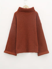 Solid Jacquard Long Sleeve High Neck Sweater