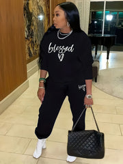Women's Plus Letter & Heart Print Sweatshirt & Joggers Set