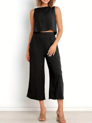 Solid Tank Top & Wide Leg Pants 2 Piece Set