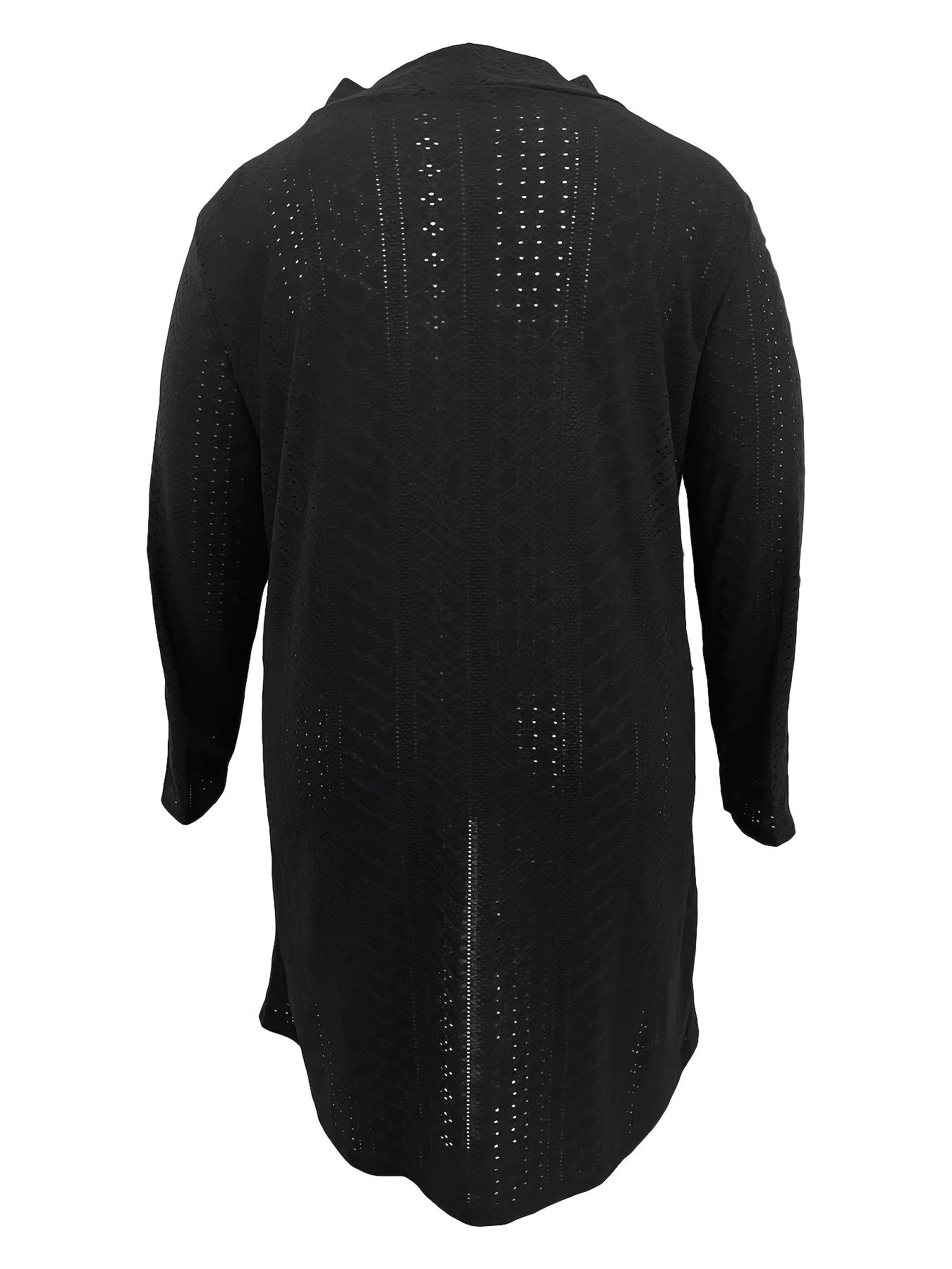 Solid Eyelet Embroidered Long Sleeve Open Front Cardigan