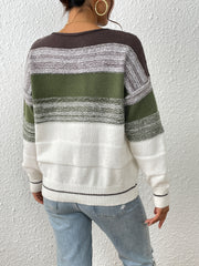 Striped Knit Sweater Crew Neck Long Sleeve Casual Women's Clothing