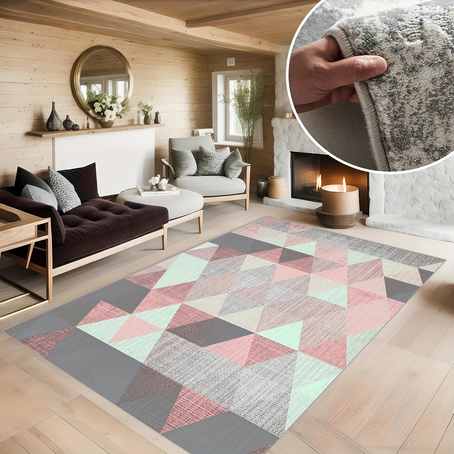 Triangular Pattern Soft Faux Sheepskin Floor Mat Living Room Bedroom Bedside