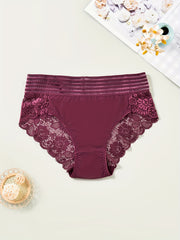 3 Pack Plus Size Lace Striped High Waist Briefs Set