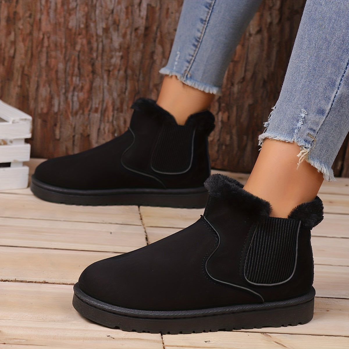 Women's Solid Snow Boots Slip On High Round Toe Fluffy Velvet Warm Shoes