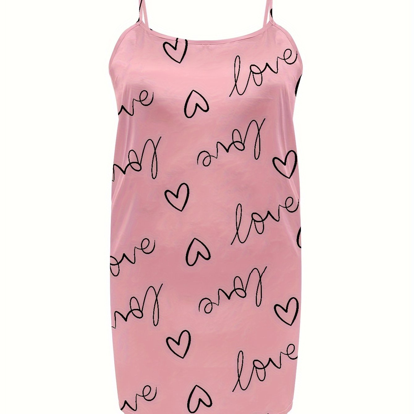 Nightdress Women's Plus Heart & Art Letter Print Satin Cami Sleep