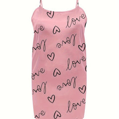 Nightdress Women's Plus Heart & Art Letter Print Satin Cami Sleep