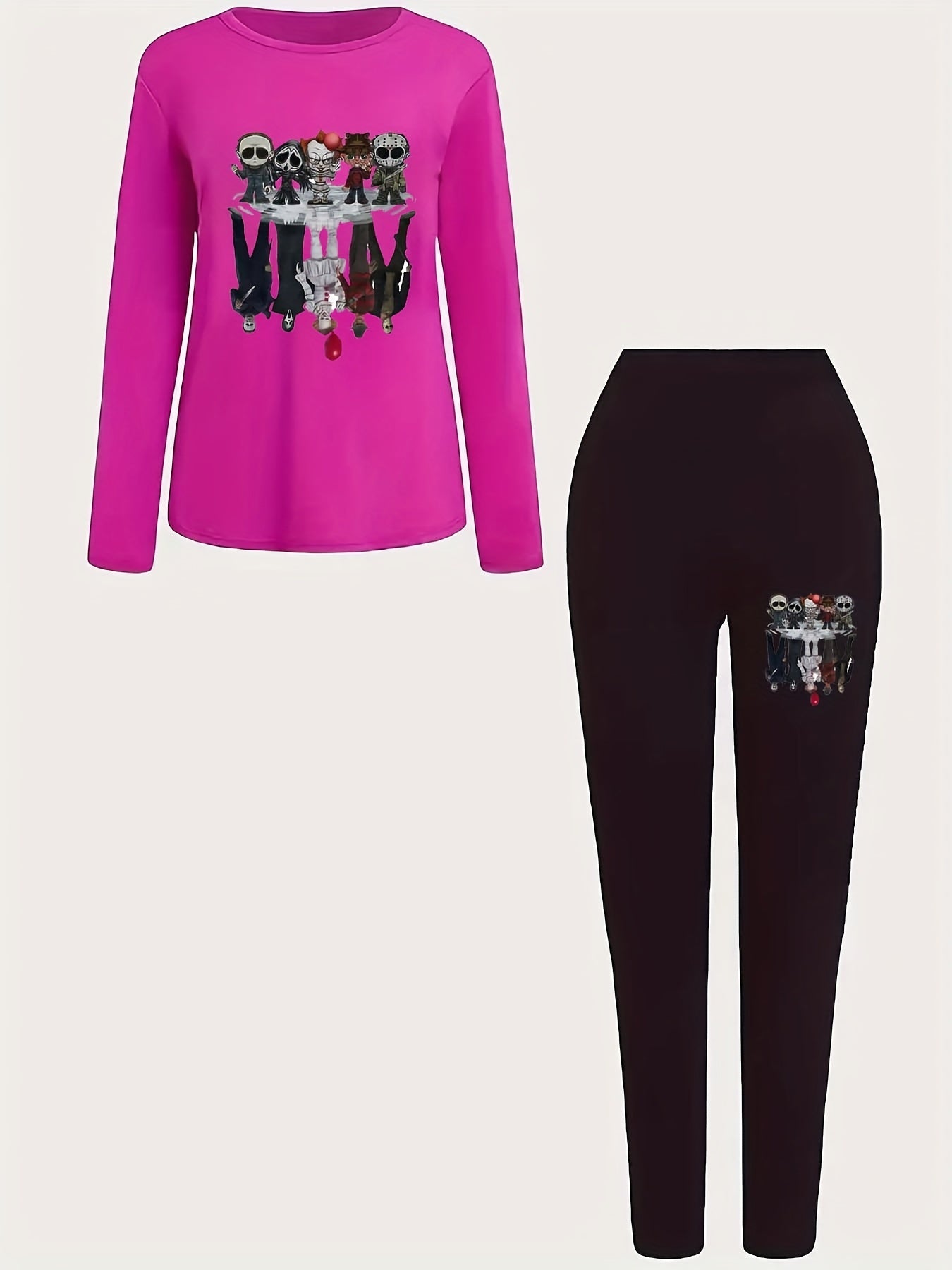 Women's Plus Horror Cartoon Print Top & Leggings Set