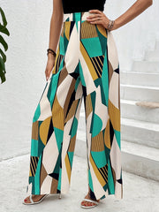 Geo Print Wide Leg Pants Casual Holiday Loose Pants