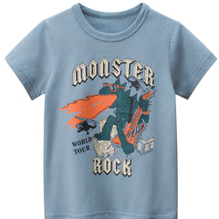 Boys Monster Rock T shirt Short Sleeves Crew Neck Summer Casual Kids Clothes