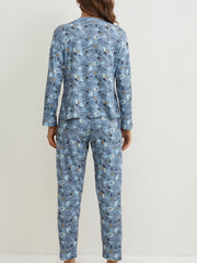 Crown Print Pajamas Set Long Sleeve Top & Pants Sleepwear Women