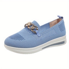 Women's Chain Decor Platform Sneakers Slip On Outdoor Shoes