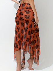 Criss Cross Hollow Out One Piece Swimsuit With Sarong Cover Up