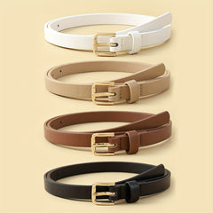 4pcs Square Buckle Belt PU Leather Plain Retro Pants Decoration Casual Jeans Bel