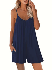 Solid Loose Cami Romper Jumpsuit Casual Sleeveless Romper Jumpsuit