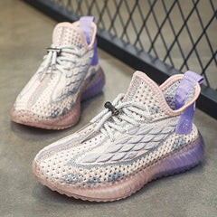 Boys Breathable Woven Sneakers Lightweight Non Slip Lace Up Shoes