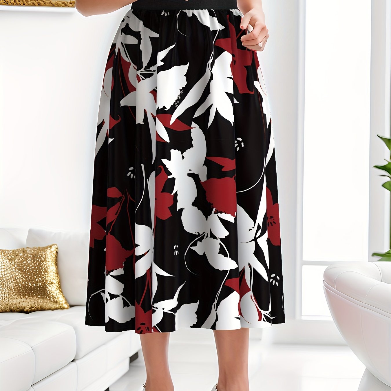 Floral Print High Rise Maxi Skirt