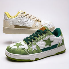 Men's Mesh Star Distressed Canvas Skate Shoes