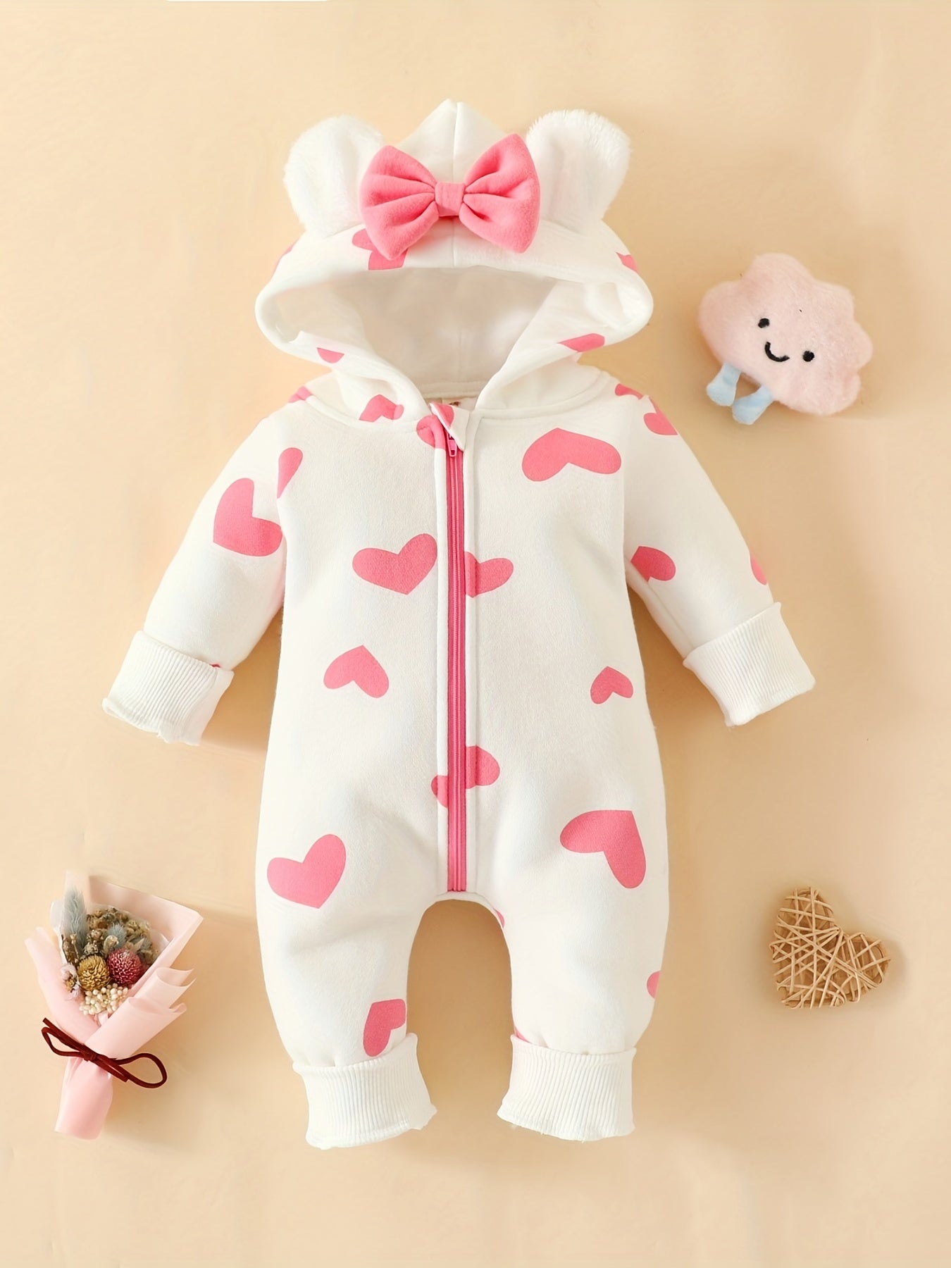 Baby Bowknot Hooded Sweatshirt Romper Zipper Outwear Christmas Gift