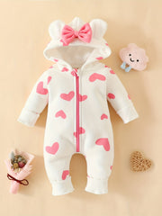 Baby Bowknot Hooded Sweatshirt Romper Zipper Outwear Christmas Gift