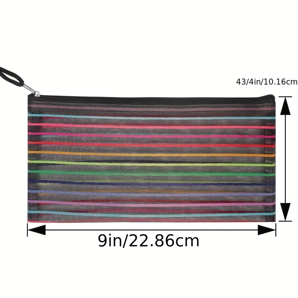 6pcs Plastic Pencil Case Zipper Mesh Bag Office Pen Cosmetic Makeup Bag