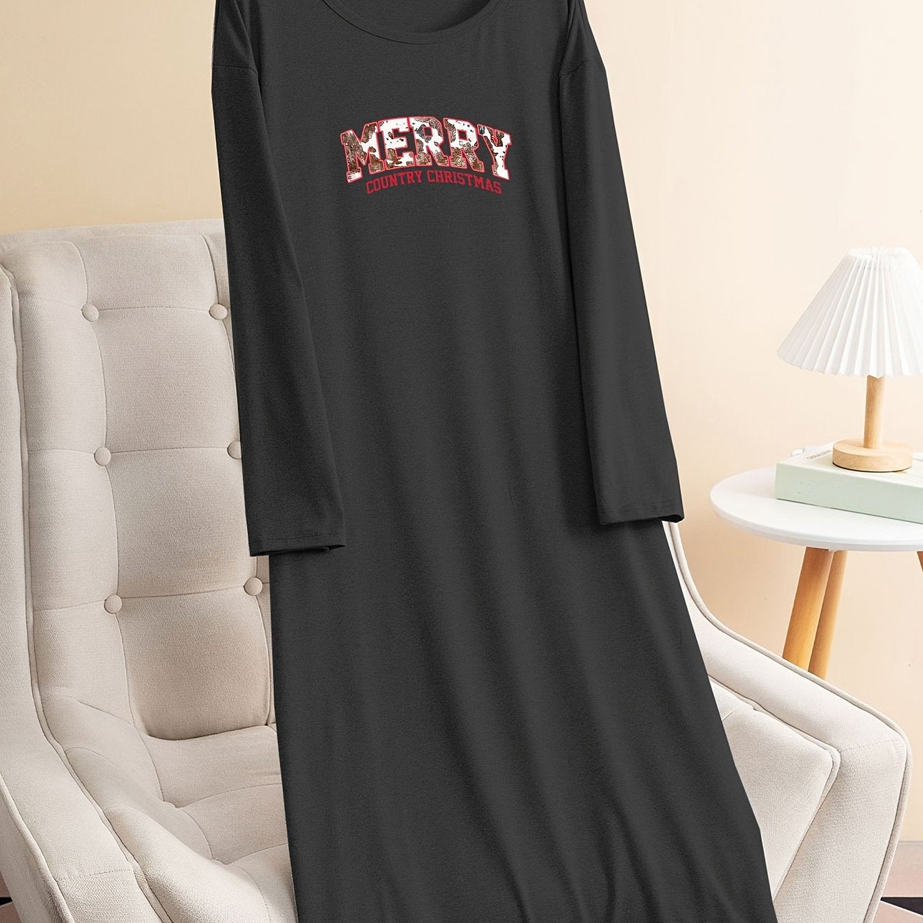 Christmas Lounge Dress Women's Plus Letter Print Long Sleeve