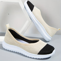 Women's Colorblock Knit Flats Soft Sole Slip On Shoes