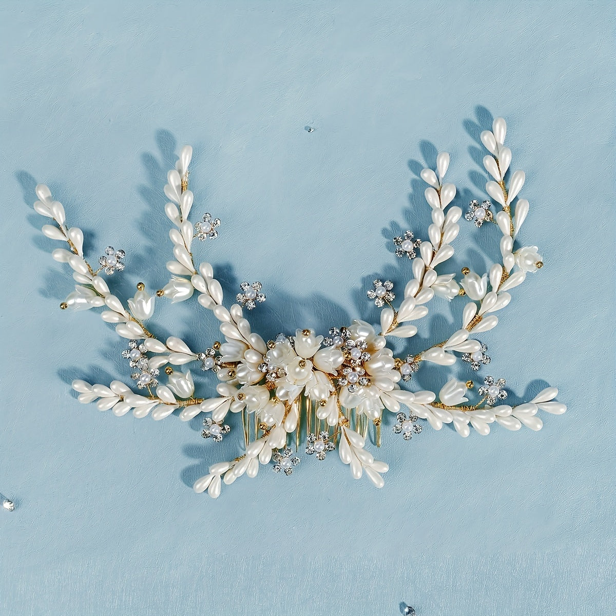 Pearl Flower Alloy Hair Comb Rhinestone Head Jewelry for Prom Party