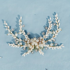 Pearl Flower Alloy Hair Comb Rhinestone Head Jewelry for Prom Party